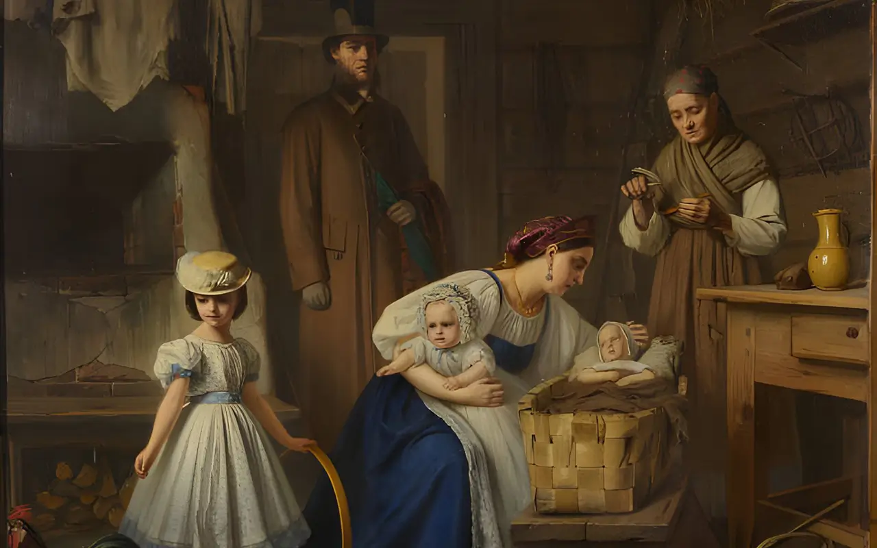 Wet Nurse Visited Her Sick Child 1860s